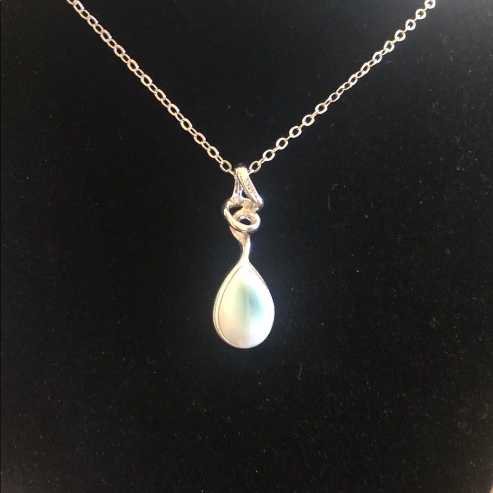 Delicate Teardrop Larimar Pendant Necklace - in Sterling Silver